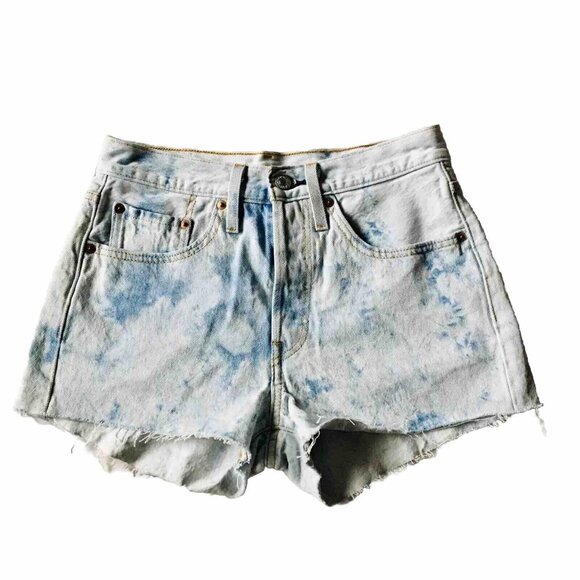 Levis 501 Jean Shorts Women’s 26 Cut Offs Acid Wash Denim Blue‎ Button Fly - Picture 1 of 9